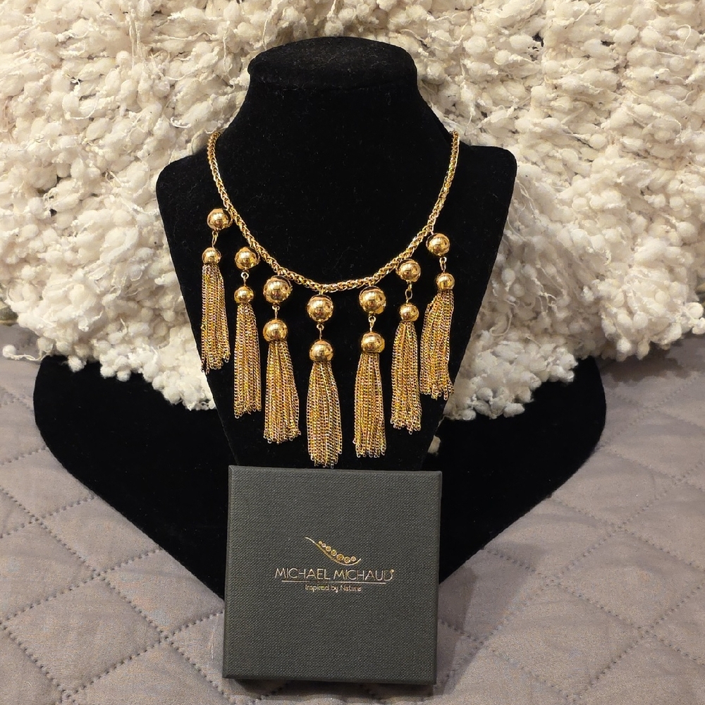 Michael Michaud Gold Bead & Tassel Necklace